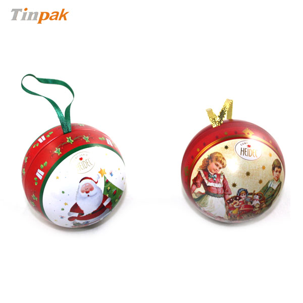 Christmas ball tin with ribbon