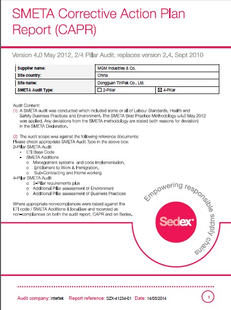 Sedex report for the shoe tin box factory