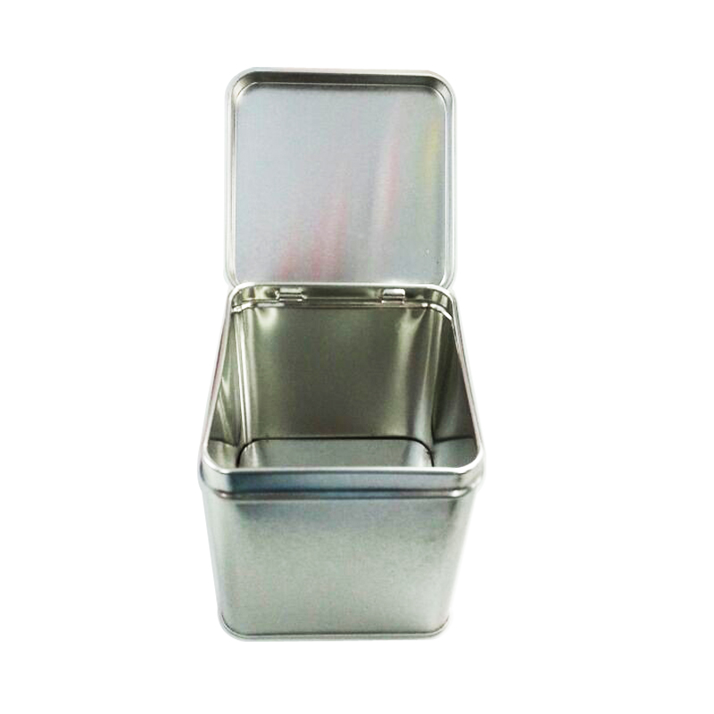 hinged lid square tin box
