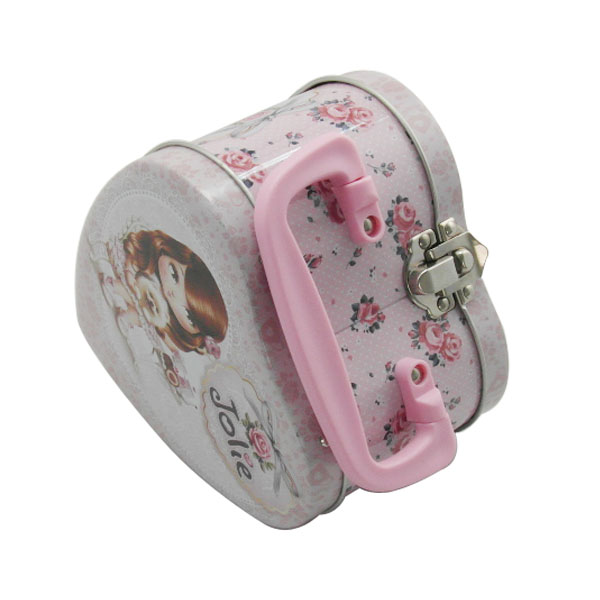 Heart tin box with handle and lock