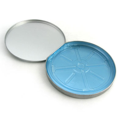hinged top CD tin box with blue tray