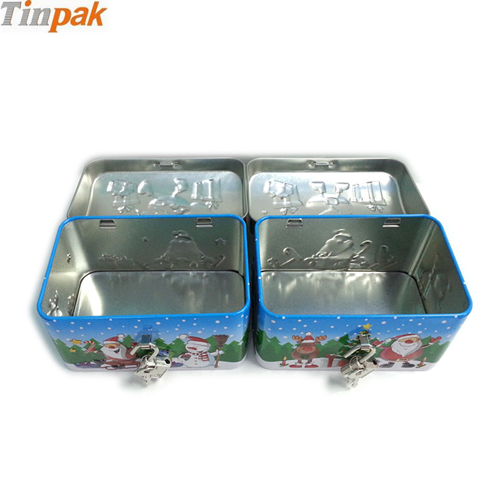 Xmas metal treasure tin box for candy with lock