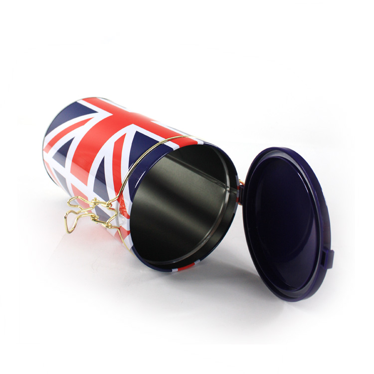 Britain flag printed round coffee tin container with airtight lid