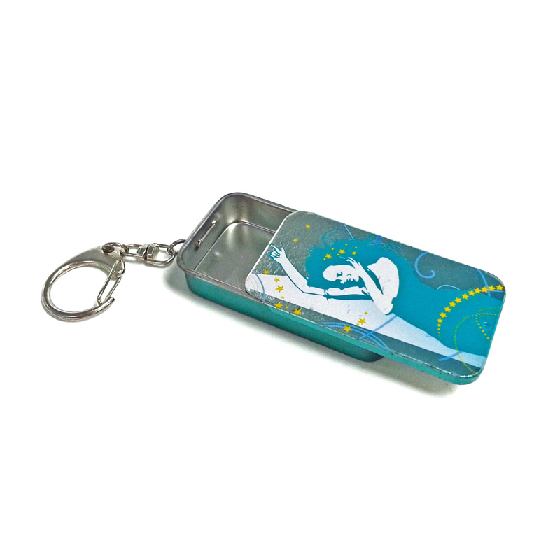 small sliding chewing gum tin box with key ring