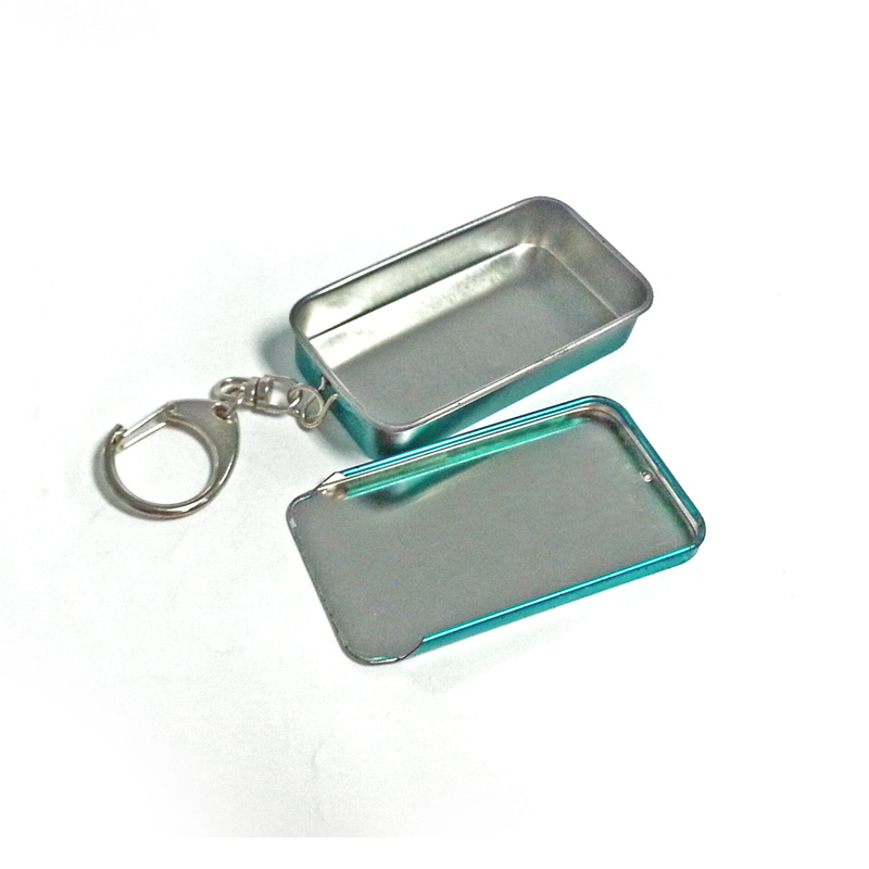 small sliding chewing gum tin box with key ring