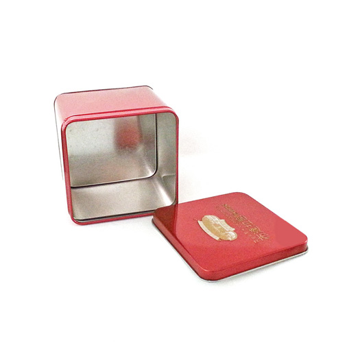 red square tea metal tin container with embossing