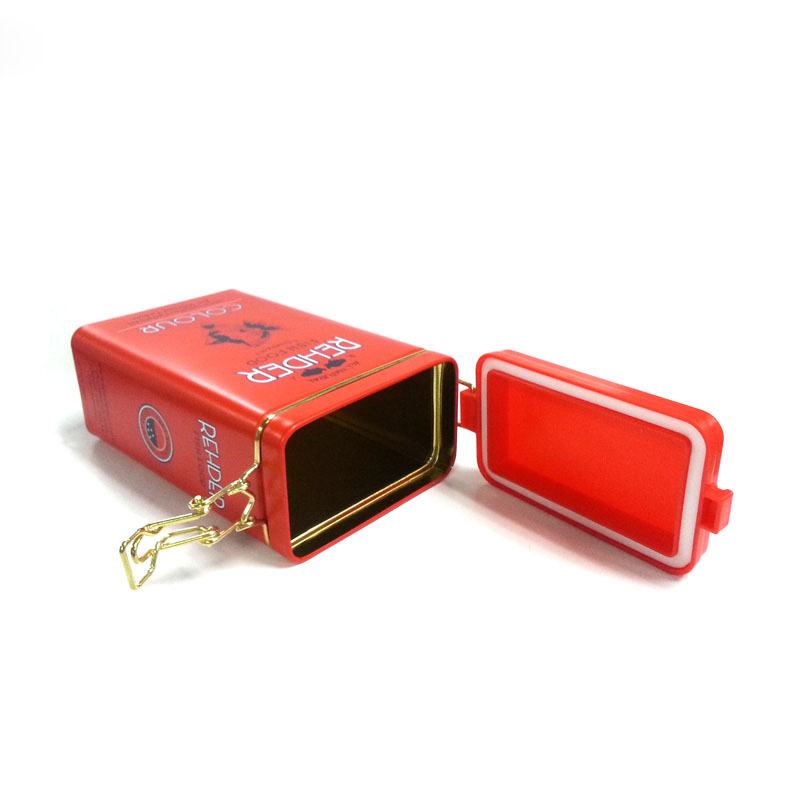 custom rectangular fish food tin box with plastic lid
