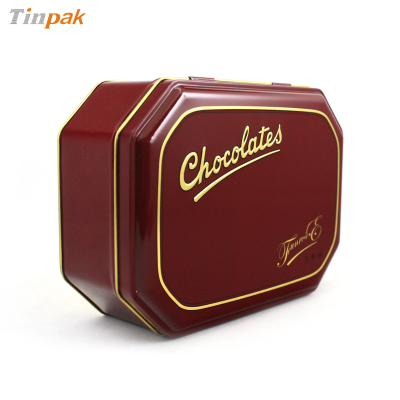 Octagonal shaped Chocolate Metal Tin case with hinge Octagonal shaped Chocolate Metal Tin case with hinge